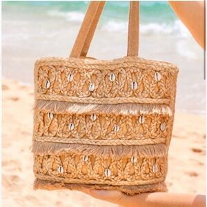 Salt + Umber Boho Isla Jute Seashell Beach Tote Bag New with tags!